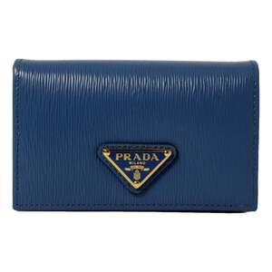 Prada Blue Vitello Move Leather Triangle Logo Card Case